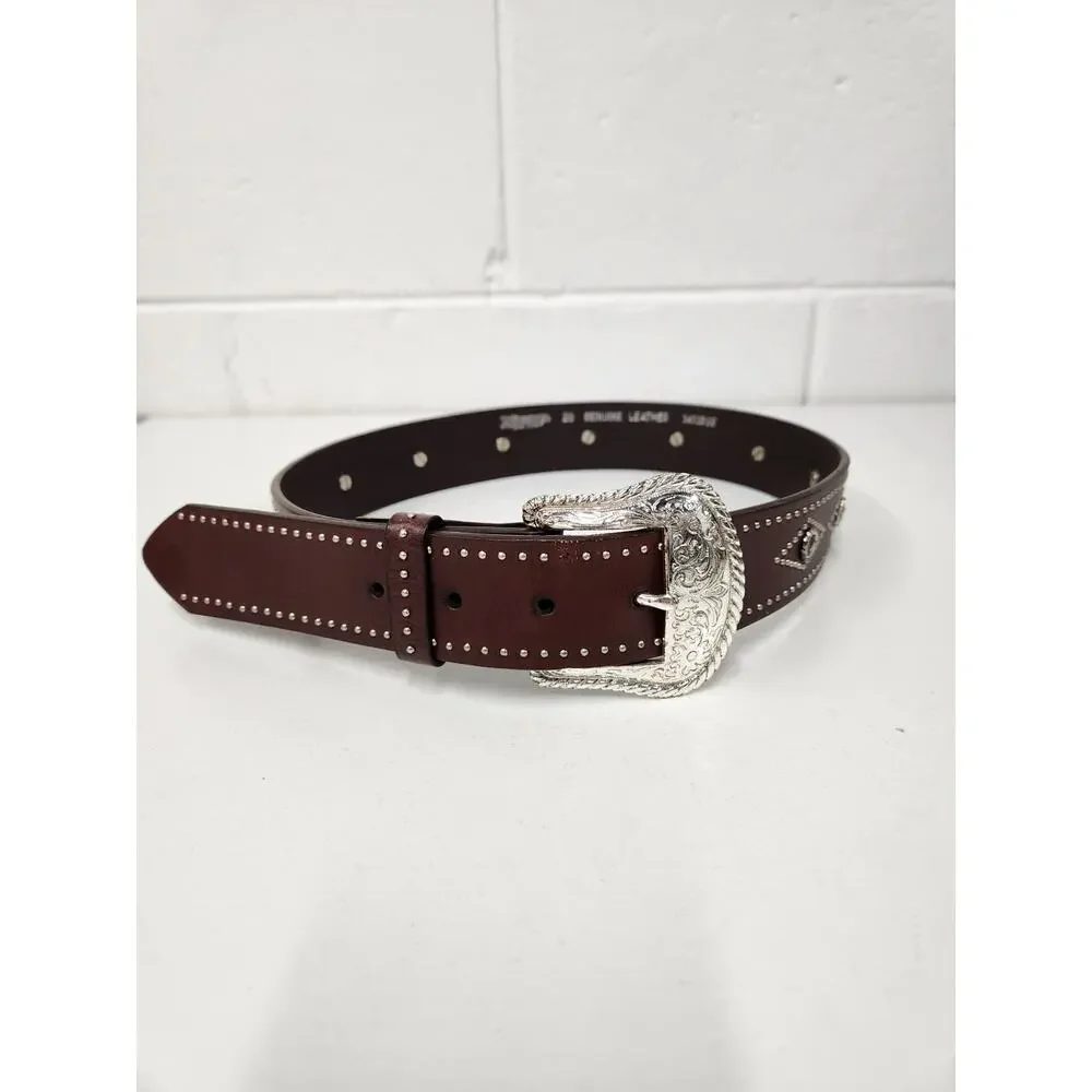 Nocona Women's Western/Cowgirl Studded Leather Belt, Size 28, In Brown & Silver